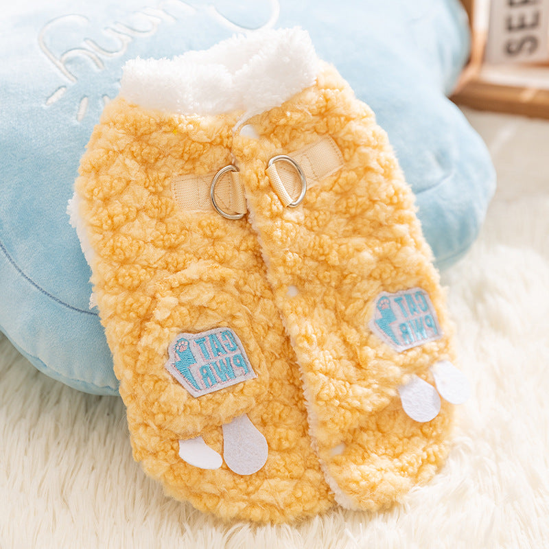 Thickened autumn and winter puppy dog clothes vest Teddy Bichon small dog can be pulled warm cat pet clothing