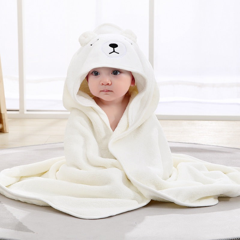 Children's bath towel baby blanket coral fleece embroidered cartoon hooded anti-kick cloak coral fleece baby cloak bath towel