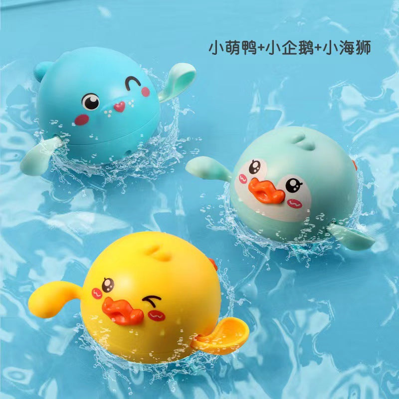 Douyin hot selling children's bathroom water swimming little penguin crab chain cool swim baby bath water toys