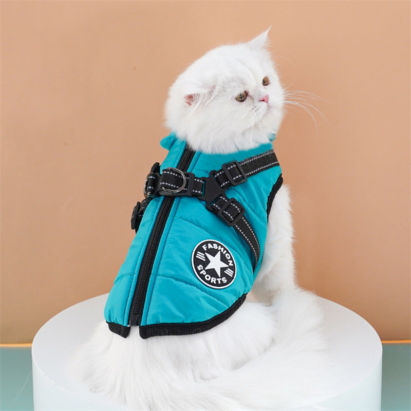 Pet clothes cross-border waterproof thick warm dog cat cotton coat winter chest back cotton vest supplies wholesale