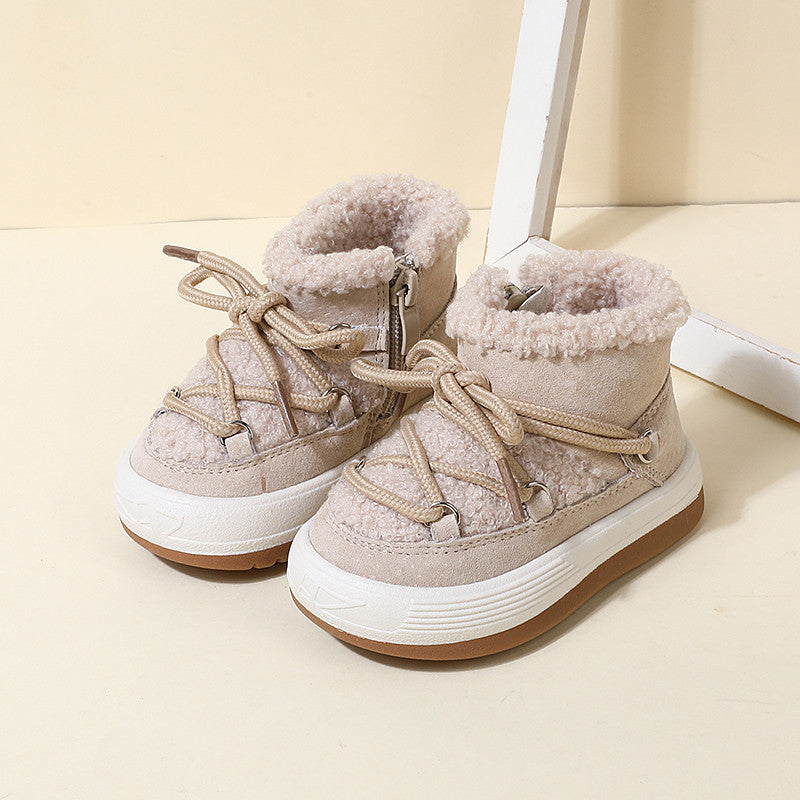 Factory direct supply baby girl snow boots new winter high top boy cotton shoes plus velvet warm Korean version baby cotton