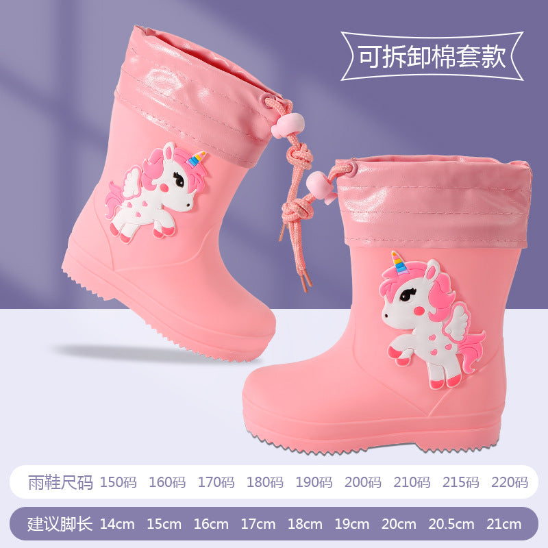 Children's rain boots kindergarten baby new style girls non-slip waterproof rain boots drawstring boy water shoes cartoon high