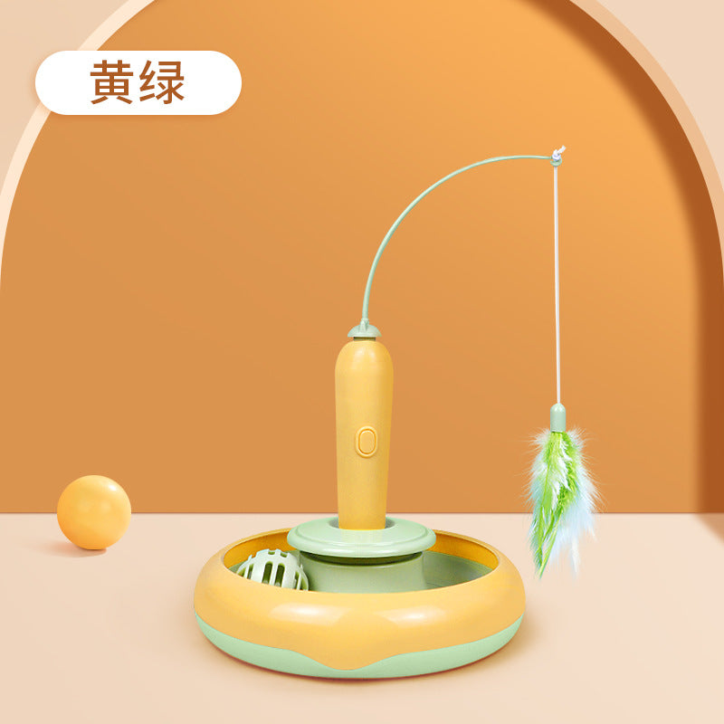 Pet electric cat teaser rod feather fishing rod rotating cat turntable cat special toy self-hi play plate cat teaser ball