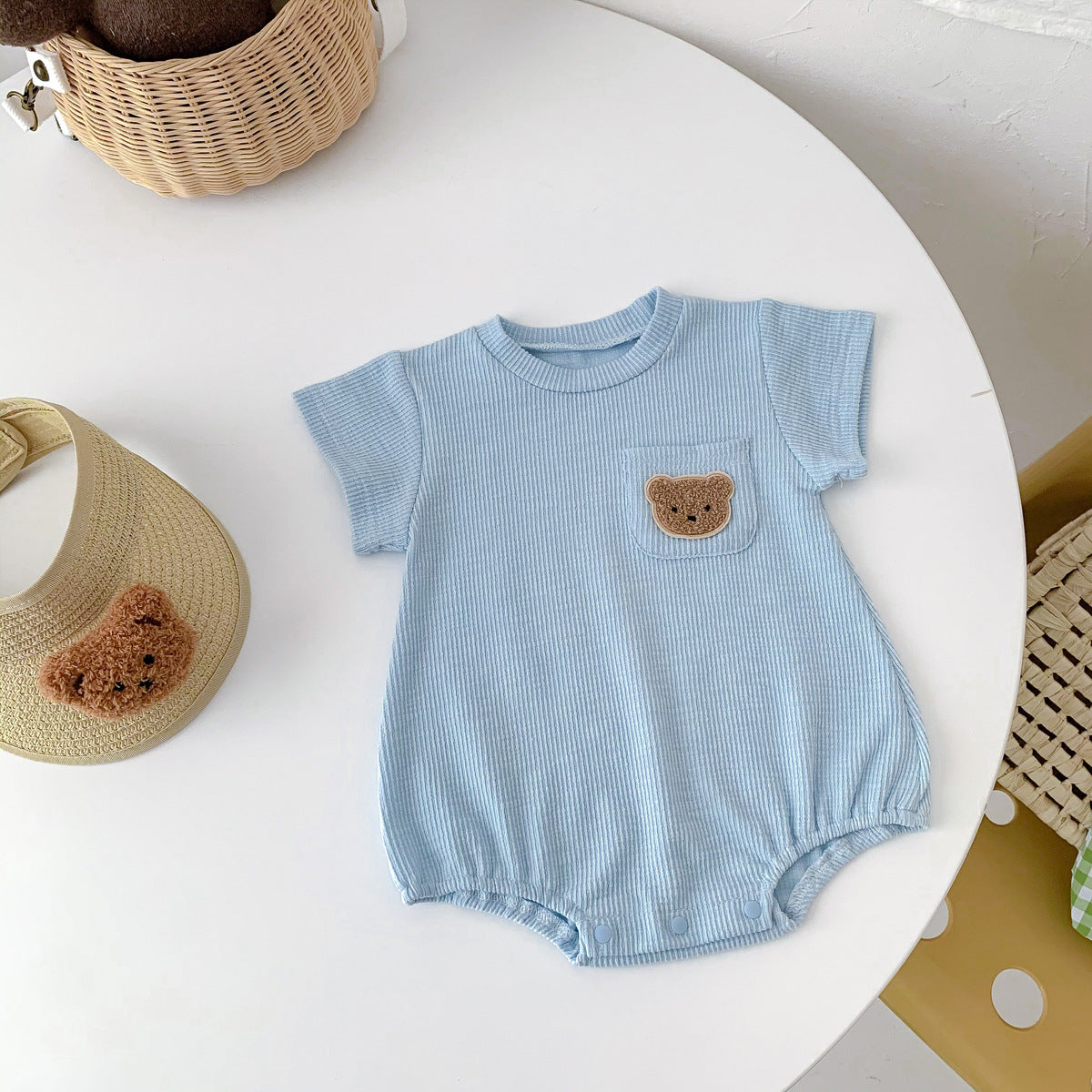 2023 baby summer clothes, newborn male and female baby onesies, bear bag fart clothes, short-sleeved triangle harem clothes, crawling clothes