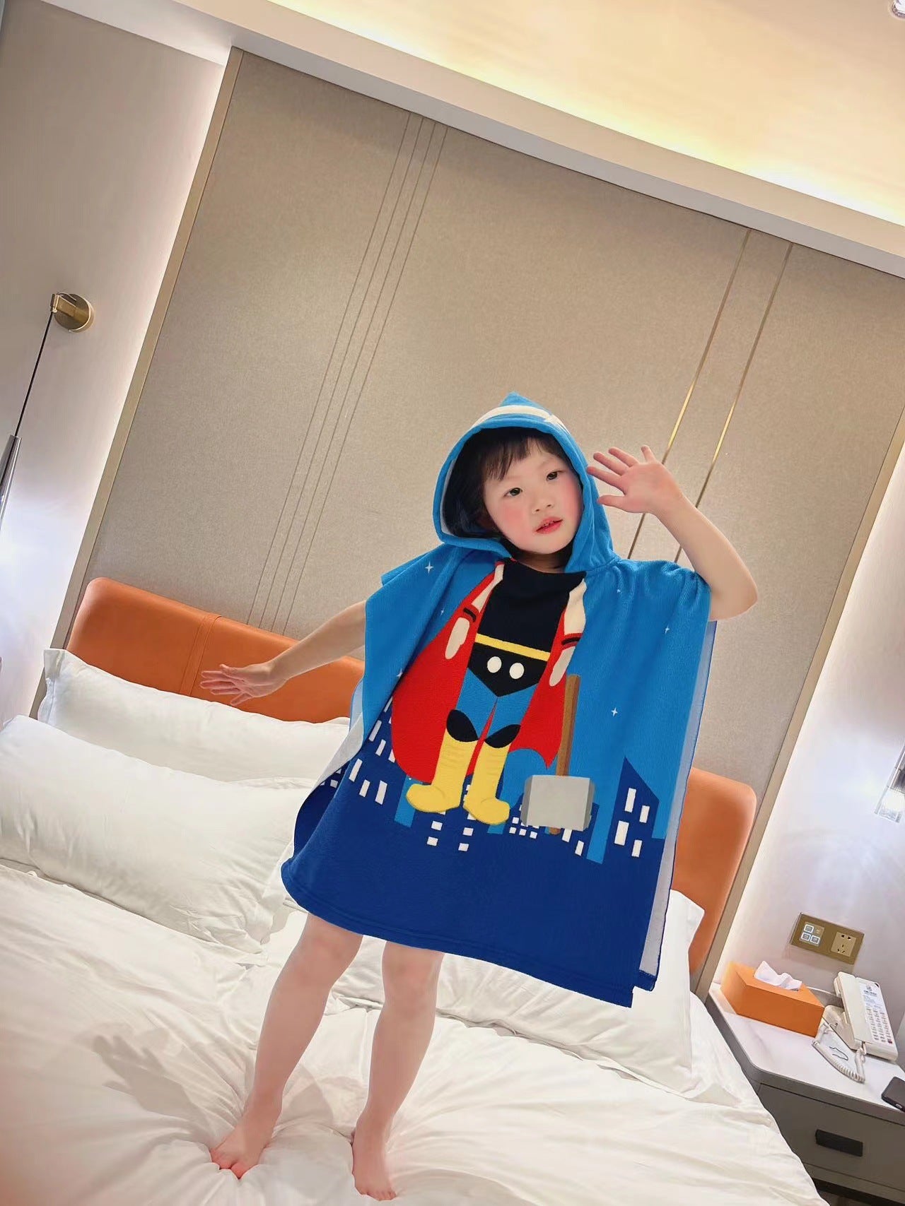Cartoon Children's Bath Towel Cape Wearable Hooded Cape Baby Bath Absorbent Quick-Drying Beach Towel Bathrobe Towel