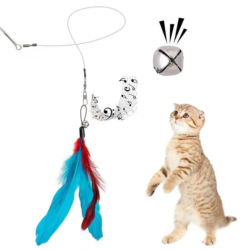 Pet cat toy set colorful feather fishing rod caterpillar bell replaceable head cat amuse stick