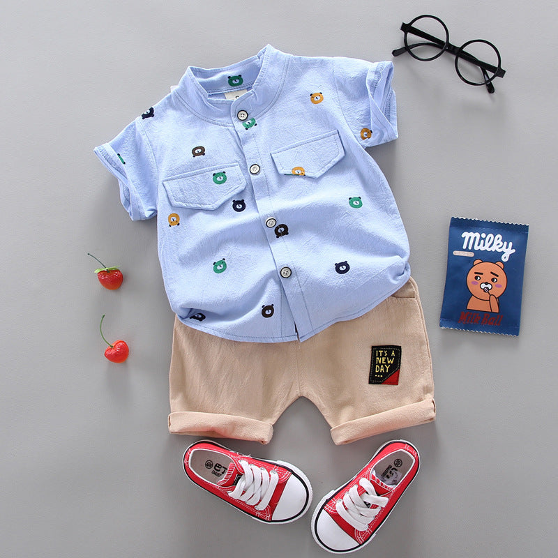 Cross-border children's clothing source manufacturers wholesale summer Korean version of thin baby suits cartoon trendy casual two-piece suits