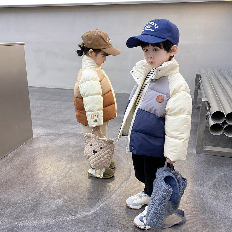 Children's down cotton jacket 2022 new popular children's clothing stand collar bread jacket baby thick cotton jacket medium and large children's upper