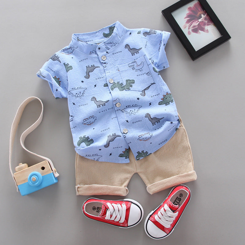 Cross-border children's clothing source manufacturers wholesale summer Korean version of thin baby suits cartoon trendy casual two-piece suits