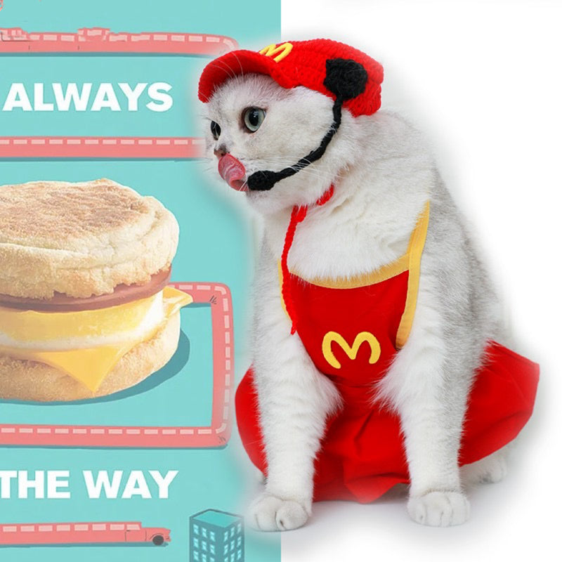 Funny Pet Cat Clothes McDonald's Cute Hat Bib Skirt Waiter British Shorthair American Shorthair Cat Transformation Costume