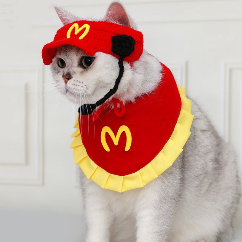 Funny Pet Cat Clothes McDonald's Cute Hat Bib Skirt Waiter British Shorthair American Shorthair Cat Transformation Costume