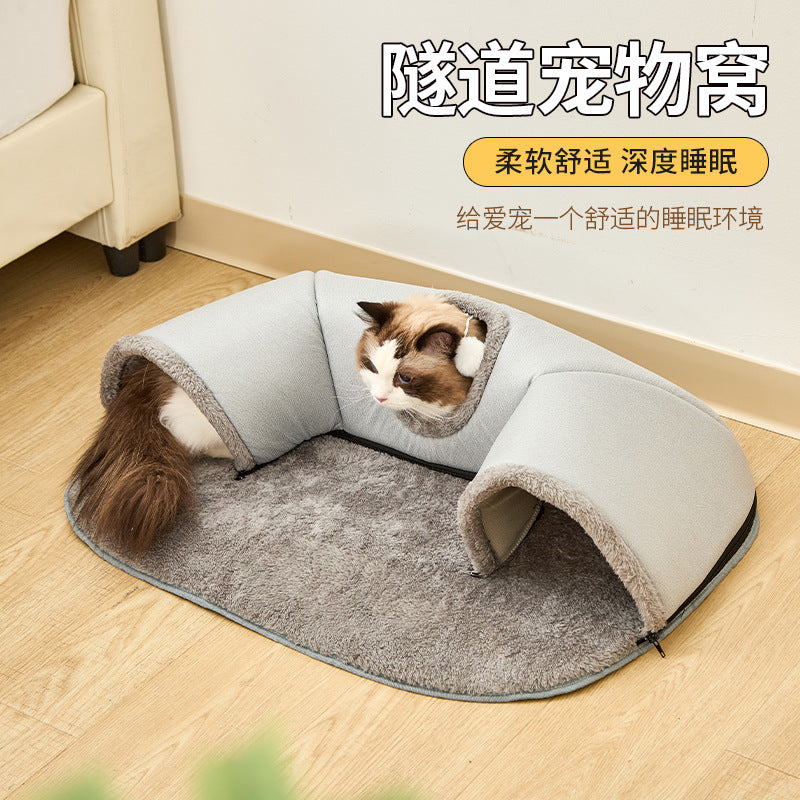 Popular autumn and winter cat nest tunnel hide and seek play sleep all-in-one multifunctional cat toy warm mat pet nest