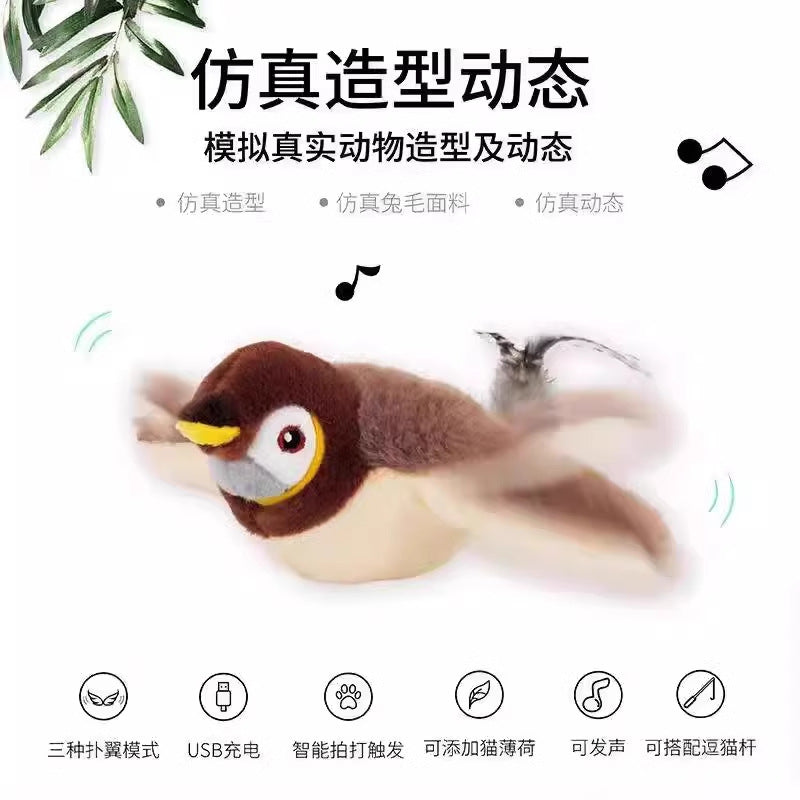 Cross-border hot-selling cat shaking sparrow USB rechargeable electric cat toy sound pet automatic cat teaser