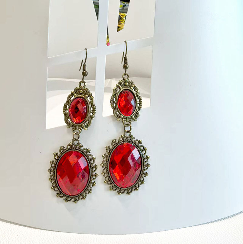 exaggerated Halloween necklace cross-border jewelry Gothic ruby teardrop lace necklace earring set