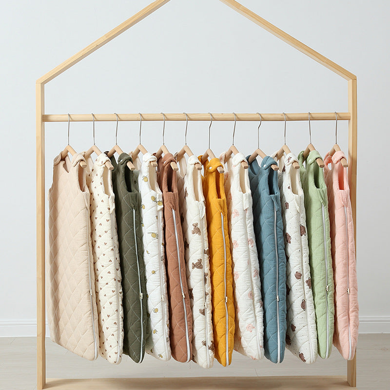 Baby Quilted Sleeping Bag Vest Style Autumn and Winter Thick Cotton Gauze Newborn Sleeping Bag Baby Anti-Kicking Quilt Breathable Soft