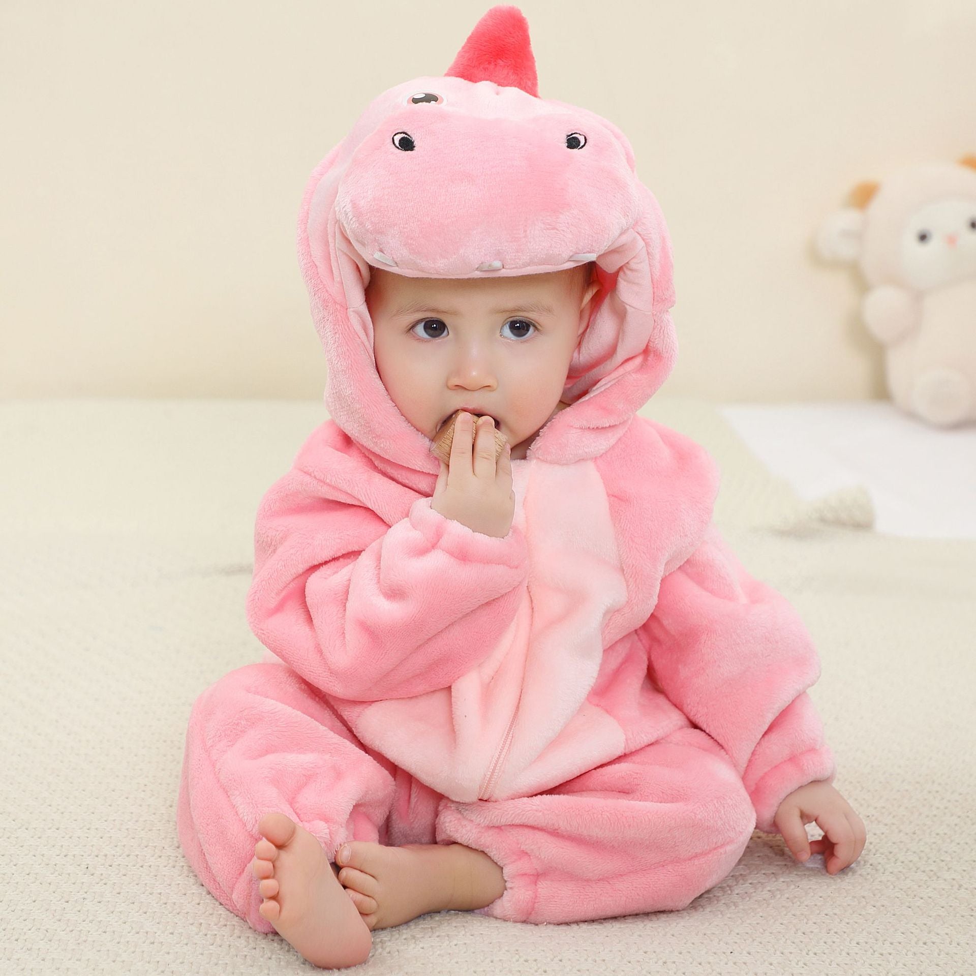 michley new children's flannel crawling clothes infant jumpsuit baby pajamas cross-border dinosaur jumpsuit