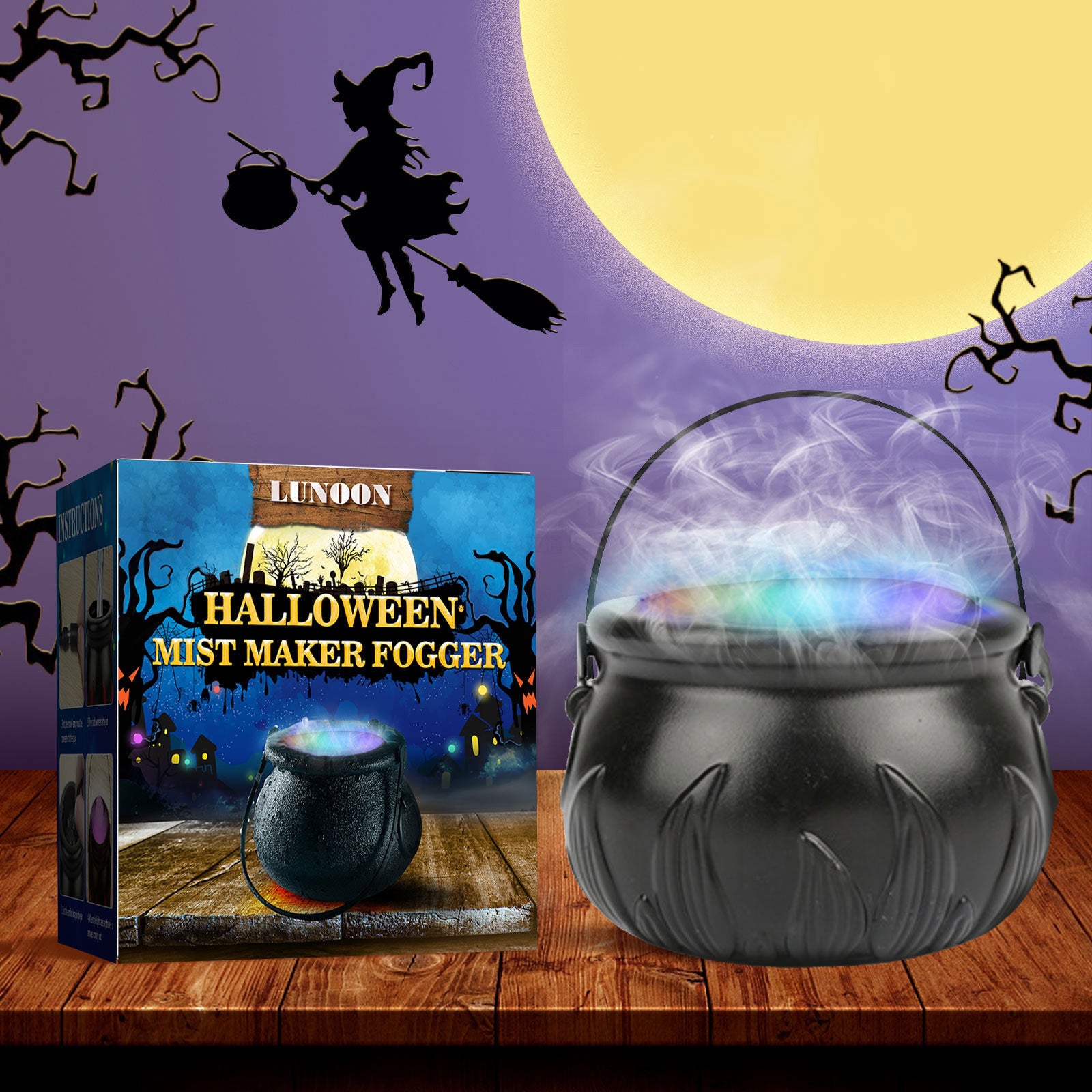 LUNOON Halloween lighting witch lamp jar color led lamp witch jar atomized color changing party atmosphere lamp