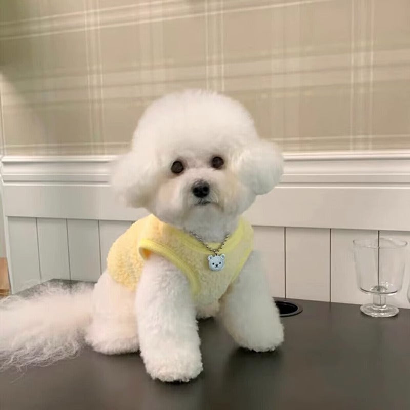 Autumn and winter dog cute macaron color sunflower vest fleece cat two feet warm pet milk dog clothes