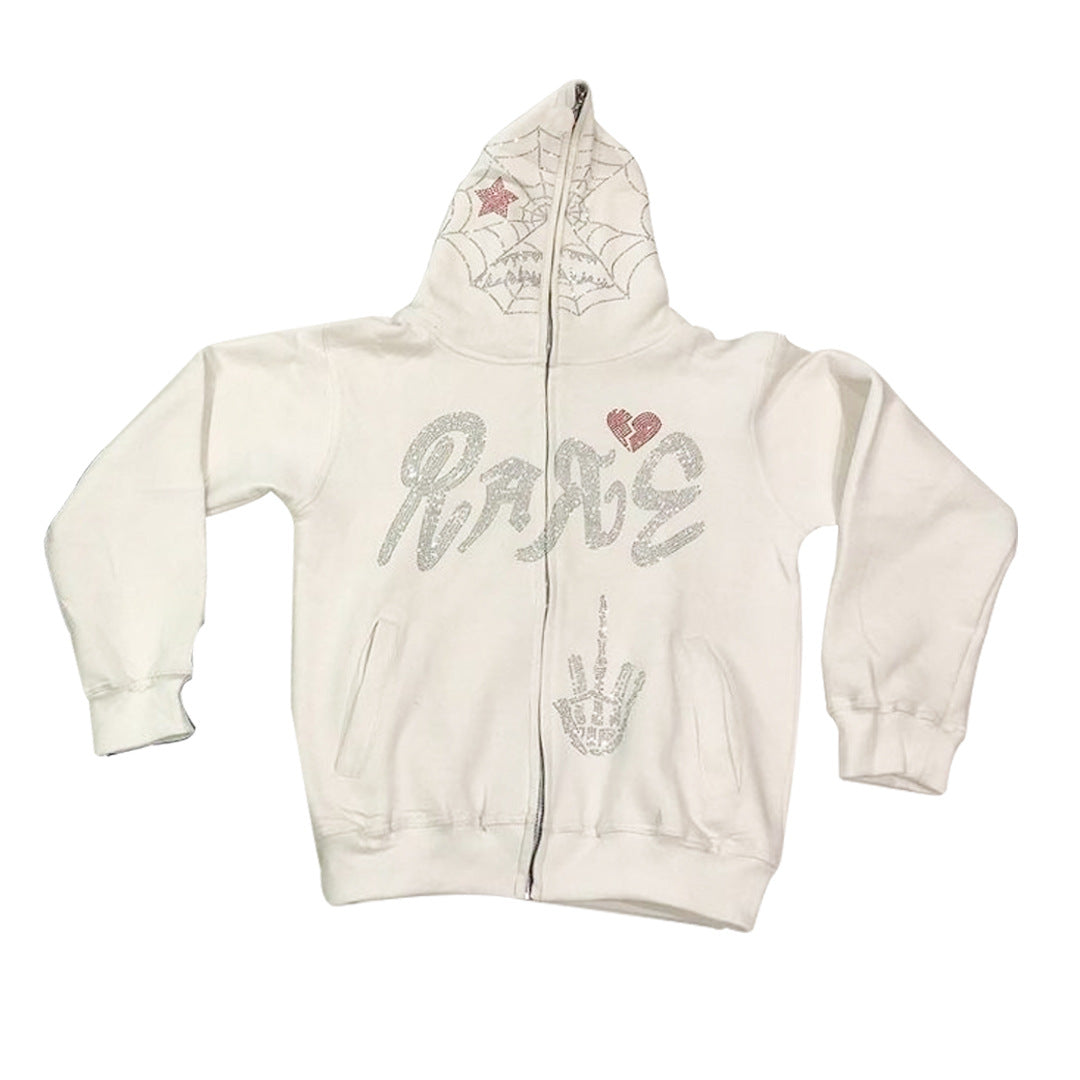 2022 Halloween cross-border new European and American autumn and winter men and women Y2K trend rhinestone loose hooded cardigan sweater