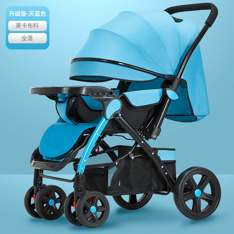 Baby stroller for children, lightweight and easy to fold, can sit and lie down with umbrella, good driver, four wheels and high view