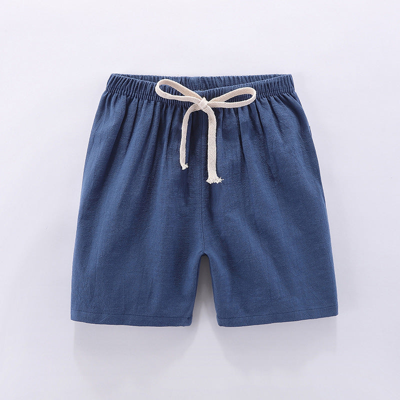 Children's shorts thin pure cotton and linen baby boys and girls outerwear pants shorts hot beach Da Maoren
