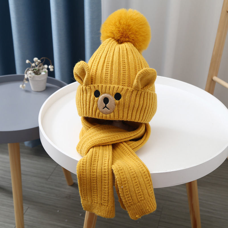 Children's hat scarf set for boys and girls winter warm cotton lining wool hat baby two-piece hat