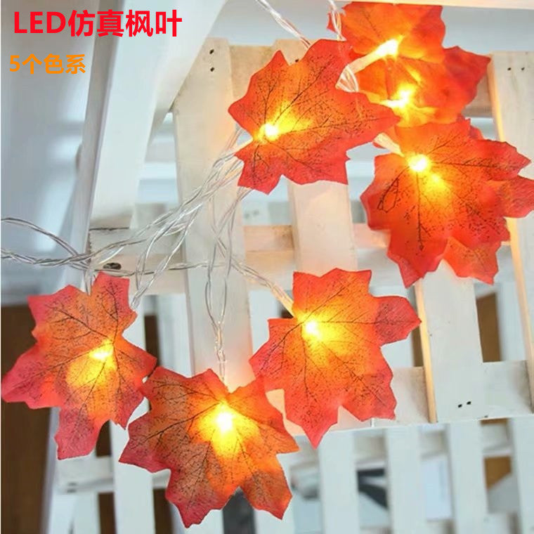 New LED Simulation Maple Leaf Pumpkin Light String Battery Box Remote Control Halloween Thanksgiving Garden Party Decorative Lights