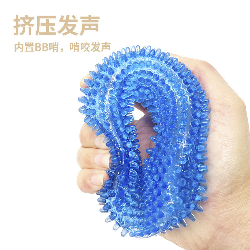 Pet dog toy ball thorn ring bite-resistant grinding teeth gripper makes sound dog donut pet sound thorn ball