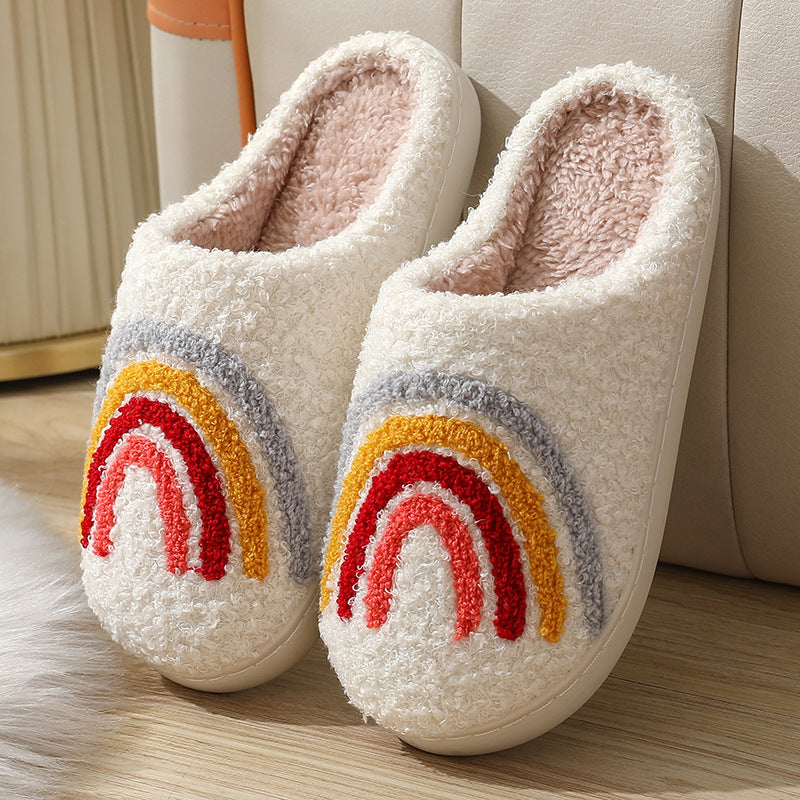 Halloween cross-border mushroom hot sale winter peach heart cotton slippers women wholesale indoor home rainbow plush warm slippers