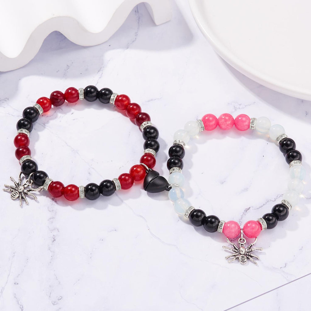 Cross-border new Halloween jewelry personality creative spider heart magnetic couple bracelet elastic beaded jewelry for women
