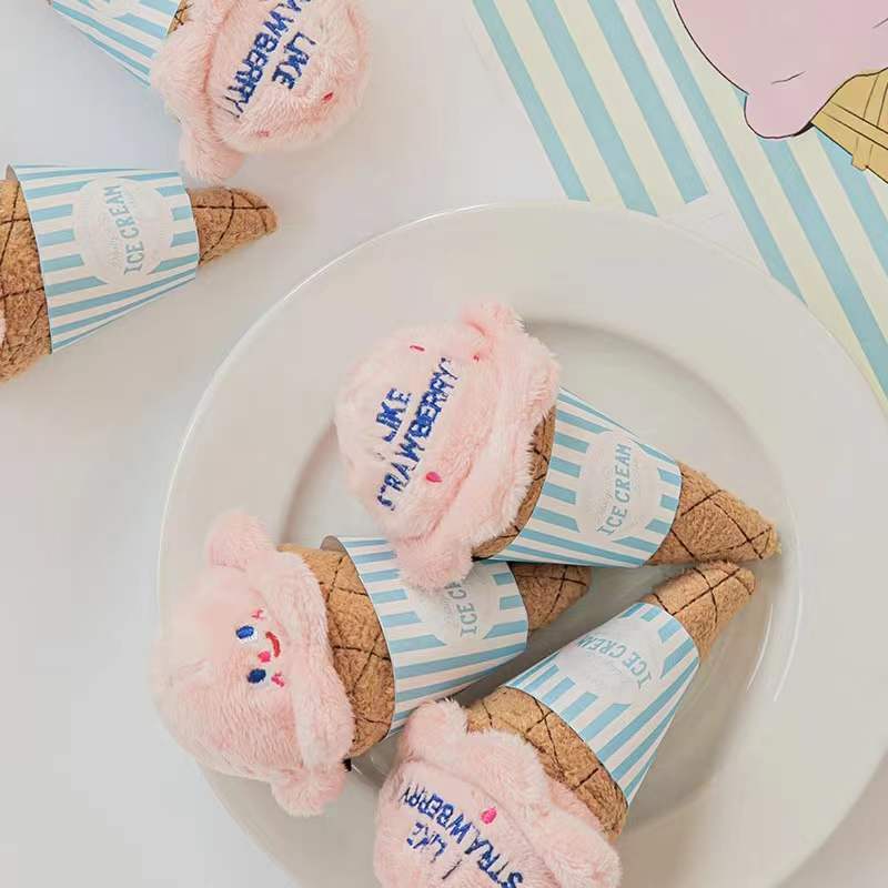 ins new cartoon ice cream pet dog cat sniffing sound slow food hiding toy sound paper interactive boring plush