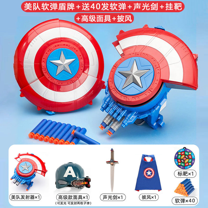 Cross-border Captain America shield launcher deformable boy luminous ejection Marvel Halloween soft bullet toy