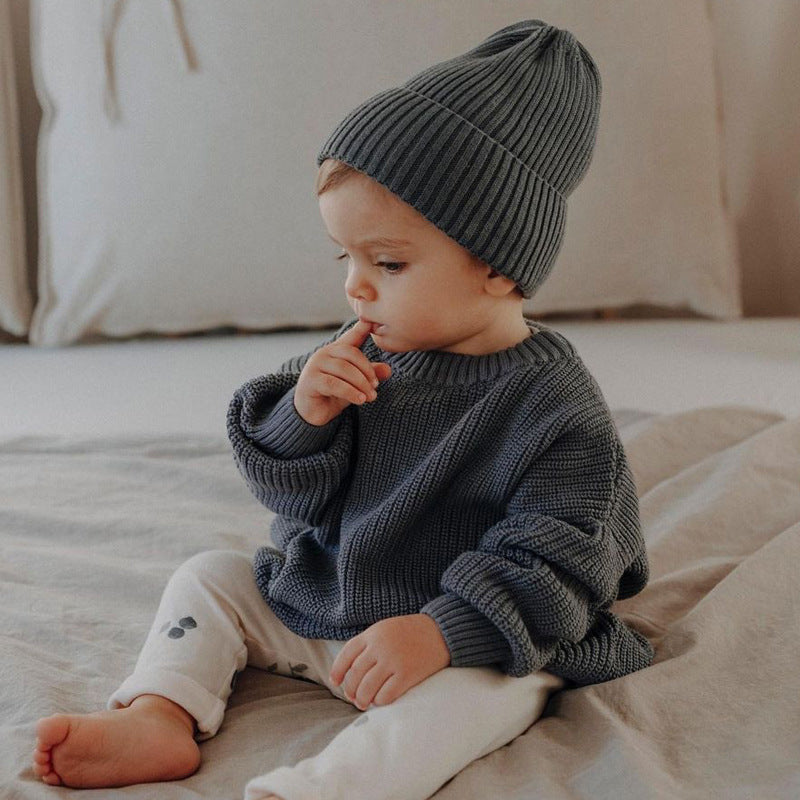 ins hot baby round neck sweater baby boy girl child autumn and winter loose knitted coat sweater