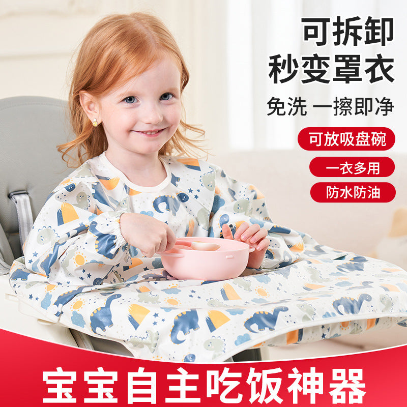 Baby eating one-piece dining chair cover children's independent eating full-cover rice pocket bib clothes baby food waterproof