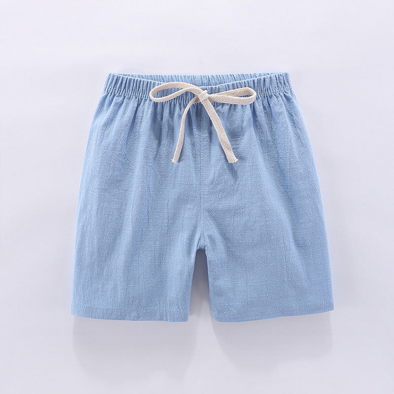 Children's shorts thin pure cotton and linen baby boys and girls outerwear pants shorts hot beach Da Maoren