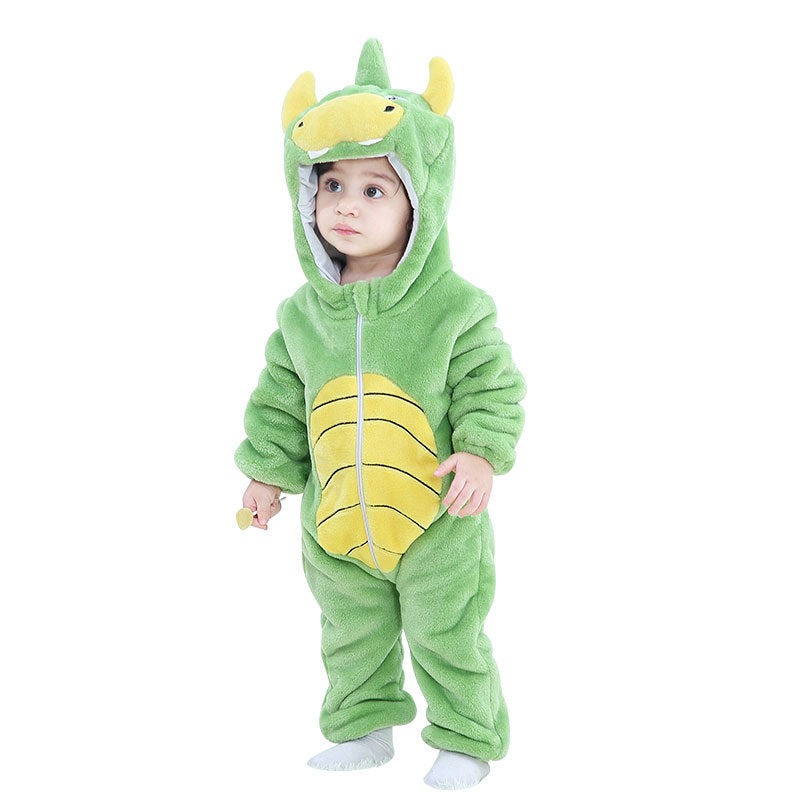 Mimi miles green dinosaur baby hooded animal crawling clothes flannel children's clothes cute baby crawling clothes