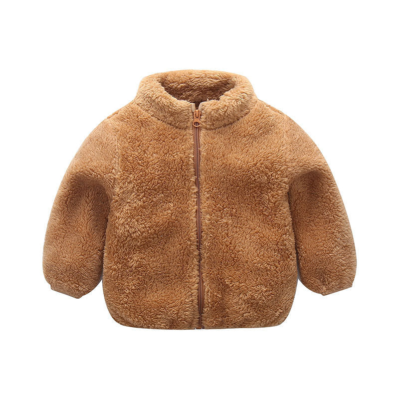 Foreign trade children's plush clothes autumn and winter 2024 children's clothing boys and girls baby sweater versatile fleece jacket warm clothes