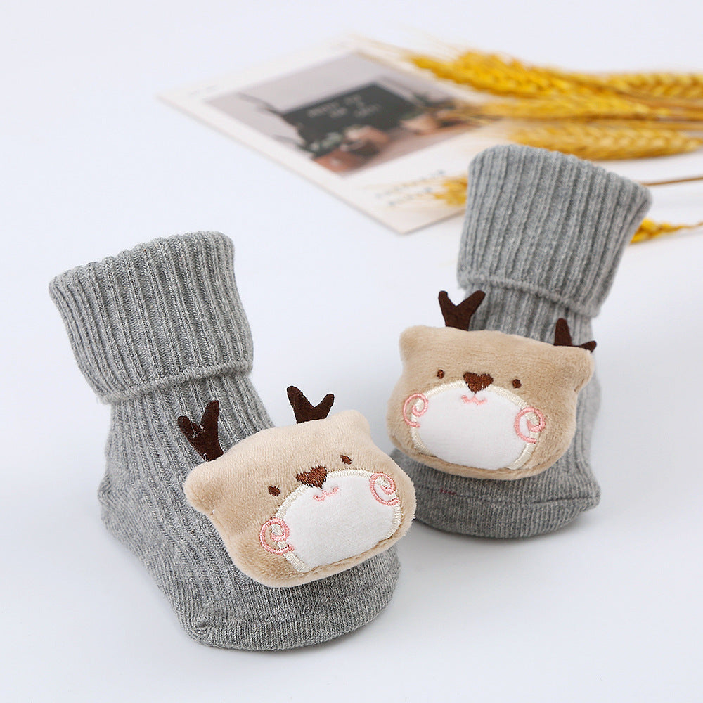 2023 new double needle cute cartoon doll socks baby mid-tube socks children's glue floor socks non-slip INS