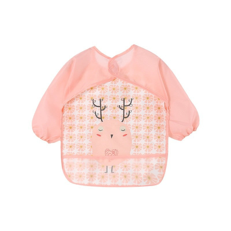 Autumn and winter baby double-layer coveralls children's wash-free meal clothes infant bibs cartoon reverse wear eating clothes drawing clothes