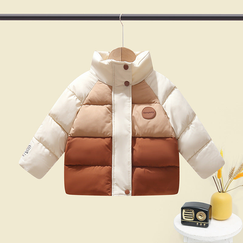 Children's down cotton jacket 2022 new popular children's clothing stand collar bread jacket baby thick cotton jacket medium and large children's upper