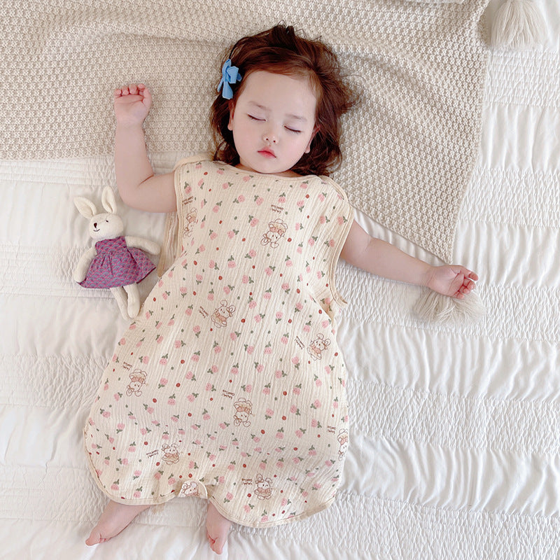 Baby gauze vest sleeping bag summer thin children's newborn baby anti-kick quilt front 4 back 2 layer sleeveless sleeping bag