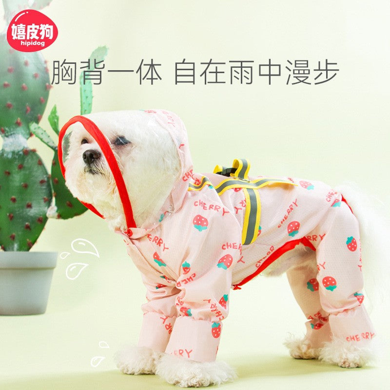 Puppy dog raincoat four-legged waterproof all-inclusive Teddy raincoat pet rain clothes for small and medium-sized dogs Bichon Pomeranian