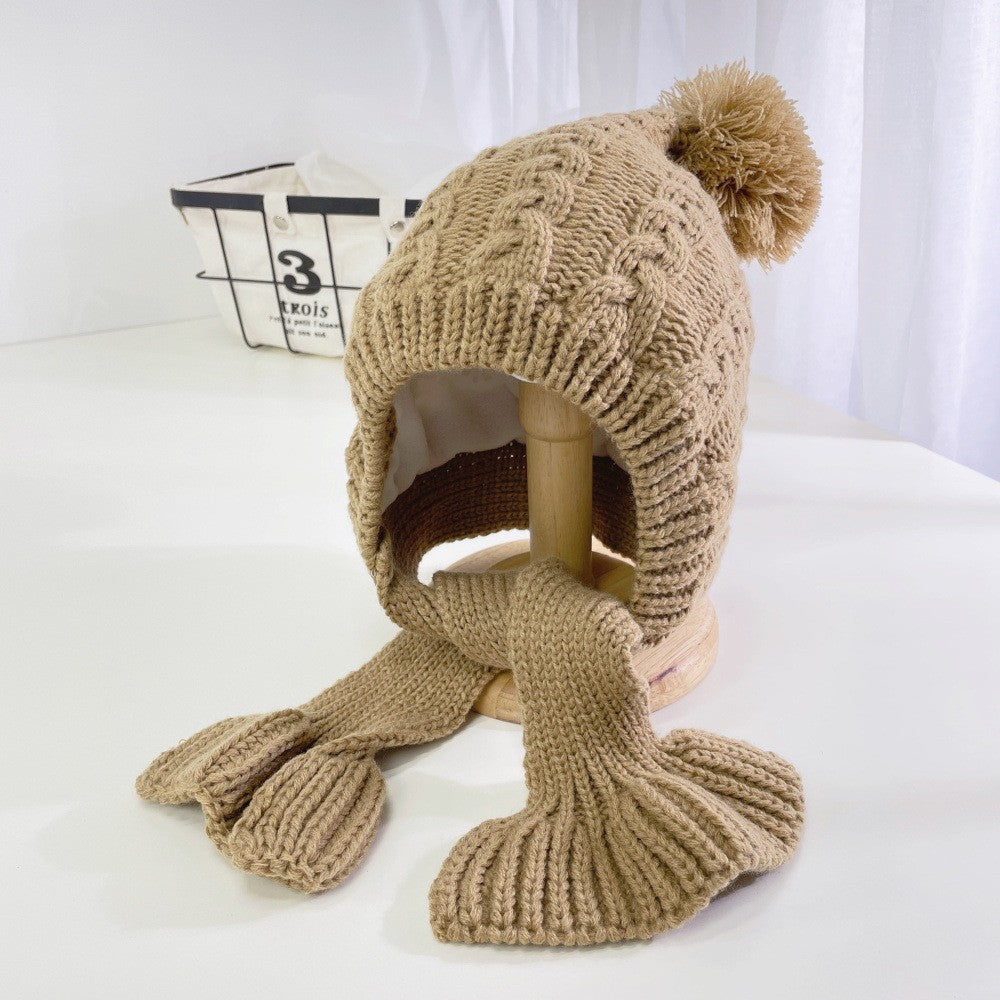 Baby hat autumn and winter newborn infant ear protection hat pure cotton cute warm boys and girls baby knitted plush hat