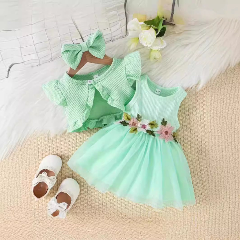 Baoxin children's clothing cross-border new products summer infant girl baby suit mesh embroidery dress coat headdress