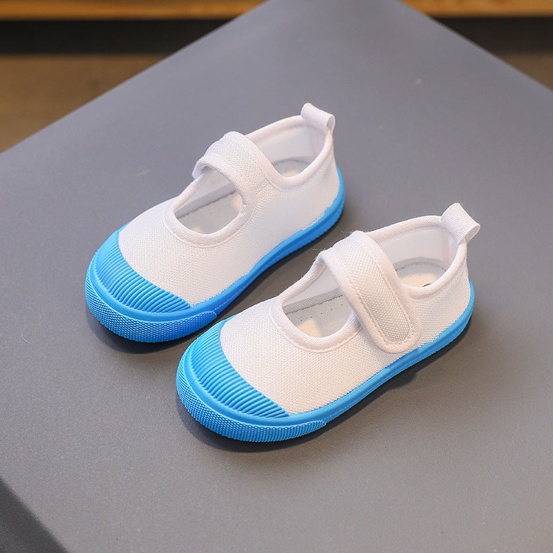 Children's shoes spring and autumn new one-step children's canvas shoes baby soft-soled shoes student kindergarten white indoor wholesale