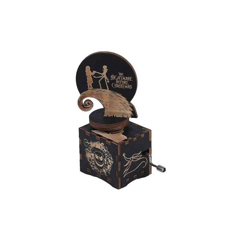 Halloween music box classical carving diy wooden hand-cranked music box boutique handicraft gift gift spot