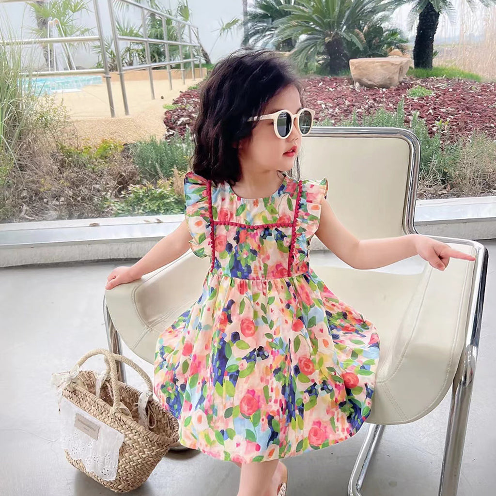 Girls summer dress 2023 new style baby princess dress summer girl children's clothing printed children's skirt