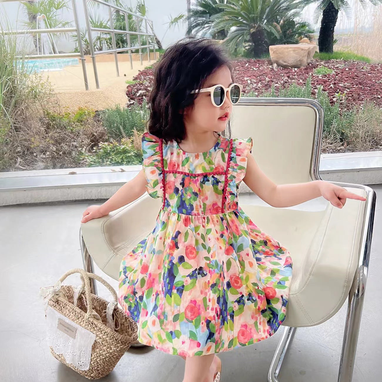 Girls summer dress 2023 new style baby princess dress summer girl children's clothing printed children's skirt