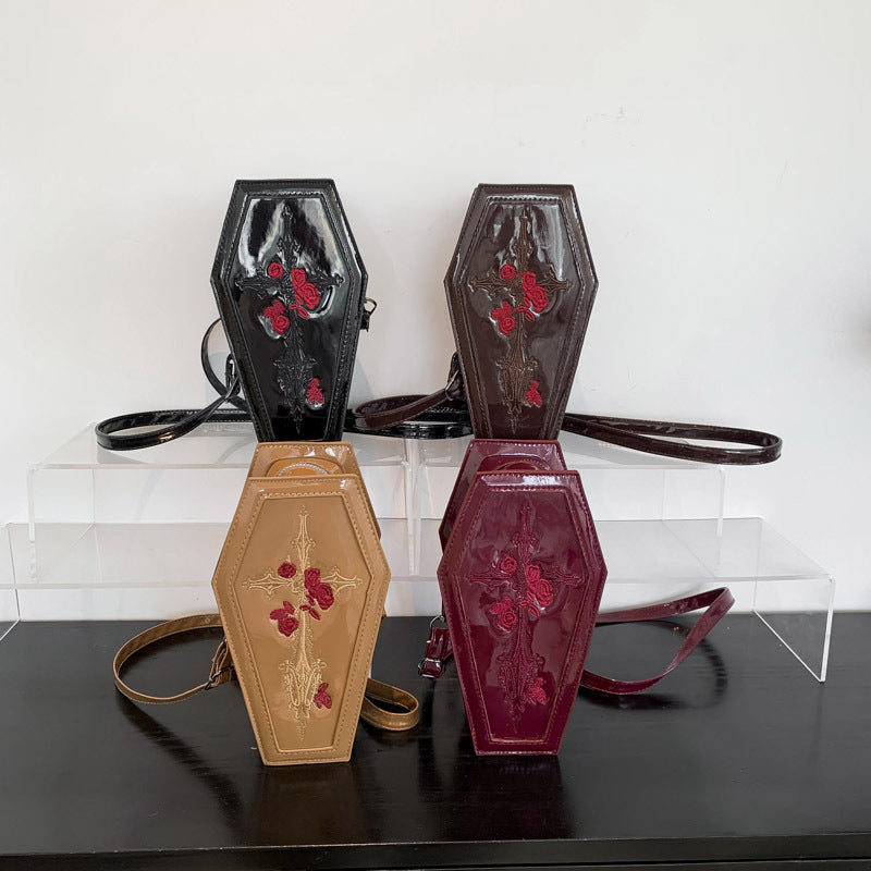 Cross-border 2024 new Halloween cross PU coffin bag European and American fashion personality funny shoulder messenger bag