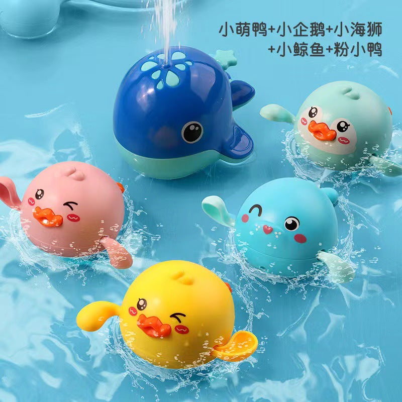 Douyin hot selling children's bathroom water swimming little penguin crab chain cool swim baby bath water toys